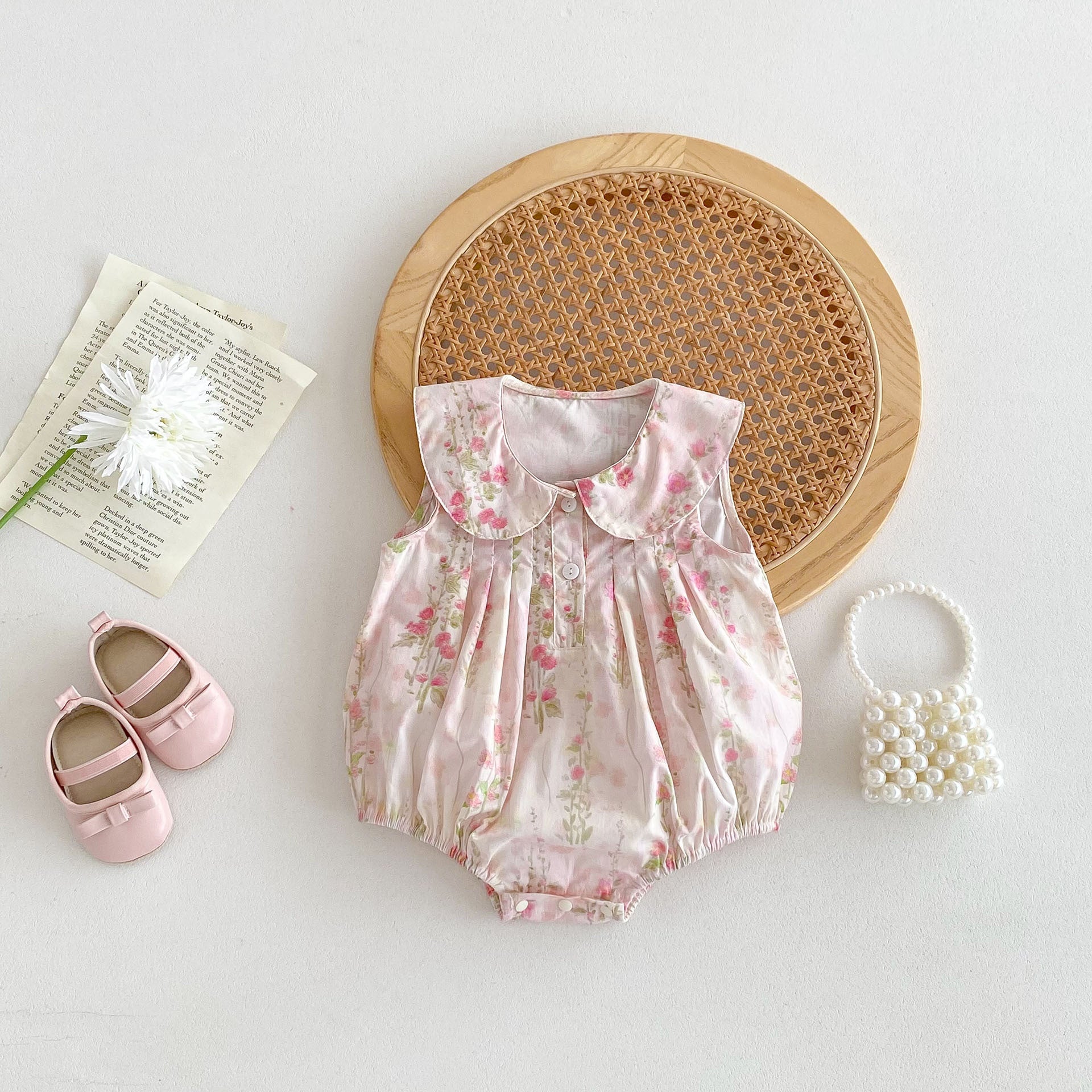 High Quality Summer Baby Kids Girls Floral Pattern Sleeveless Countryside Style Onesies-4
