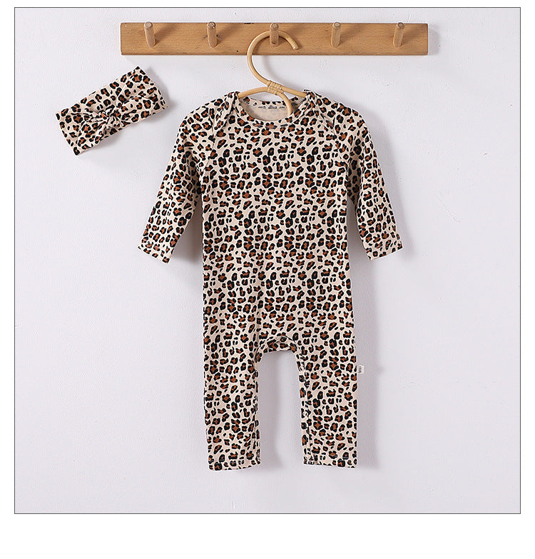 Spring New Arrival Baby Unisex Long Sleeves Leopard Pattern Rompers and Onesies-7