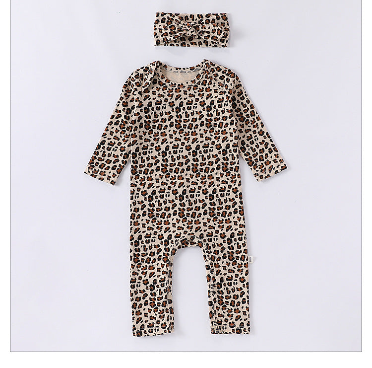 Spring New Arrival Baby Unisex Long Sleeves Leopard Pattern Rompers and Onesies-4